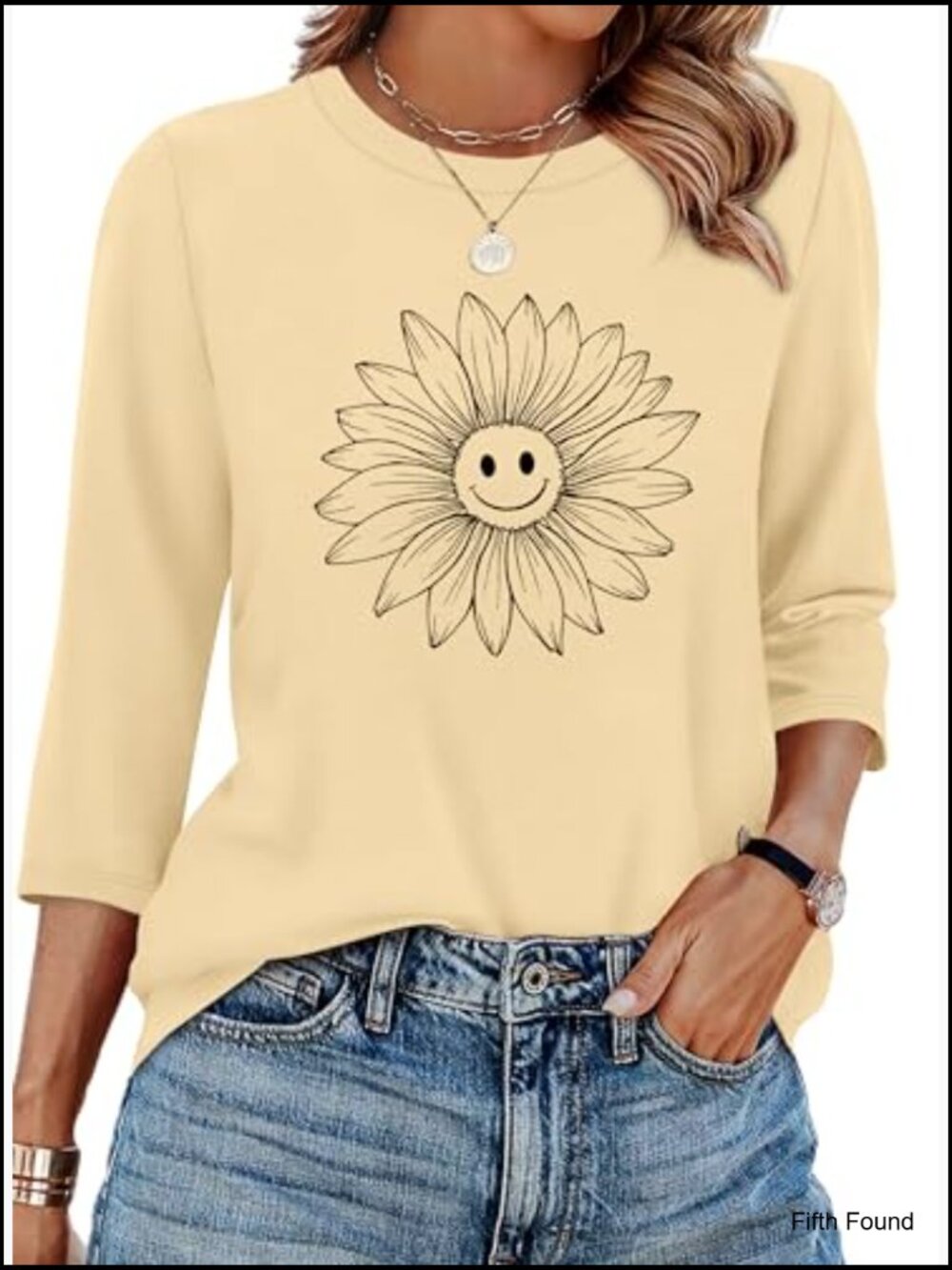 3/4 Length Sleeve Graphic Tunic Tops Crewneck Casual Flowy Blouses - Picture 2 of 7
